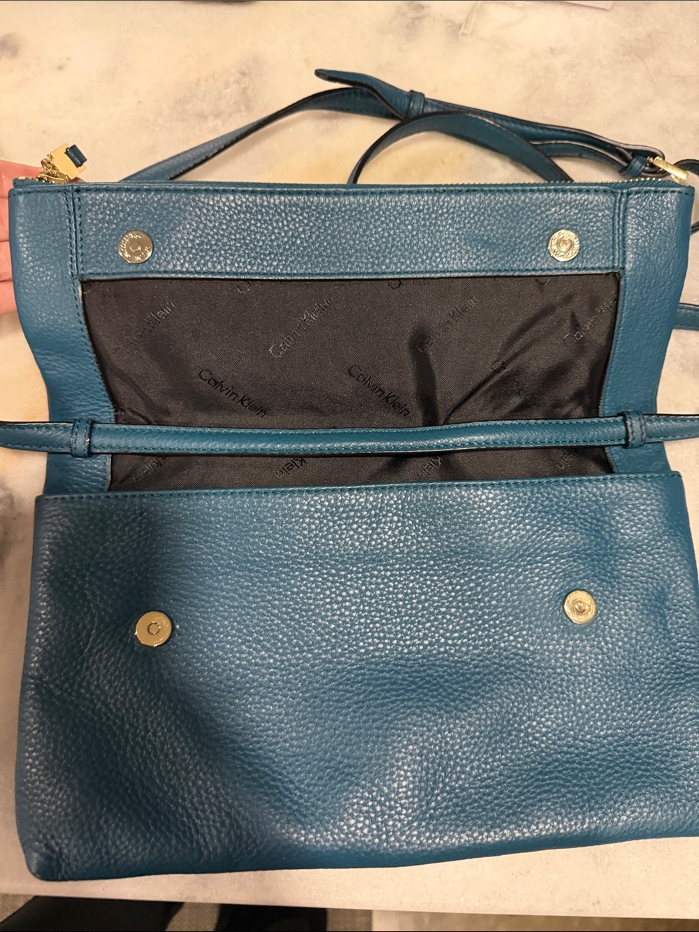 Calvin Klein Blue Pebbled Leather Fold-Over Crossbody - Picture 3 of 6